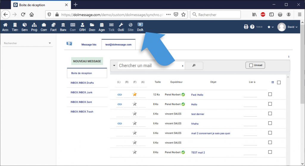 Dolmessage Dolibarr arrow